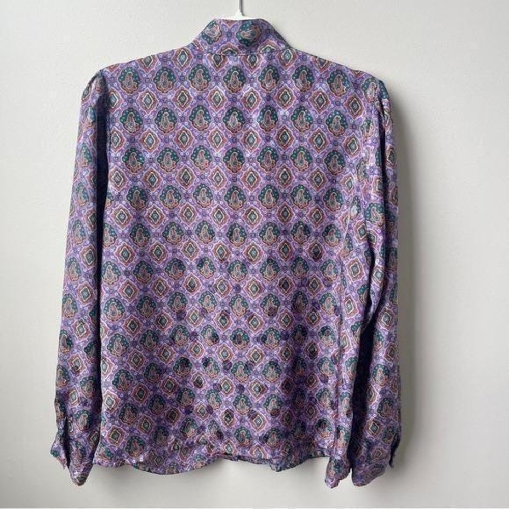 Vintage Blouse Women's Large Lavender Purple Paisley Mod Retro Office Secretary - Picture 2 of 12